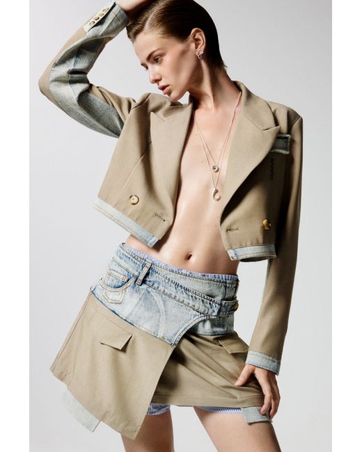 Desigual Black Crop Blazer With Two Materials