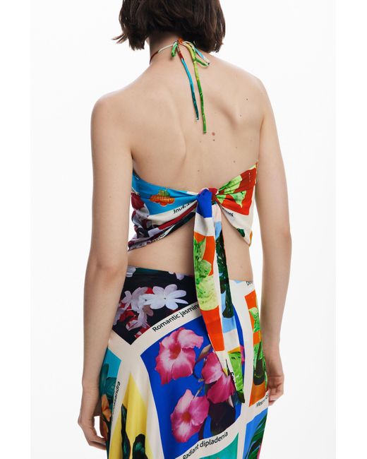 Desigual White Tyler Mcgillivary Postcard Knot Top, Viscose