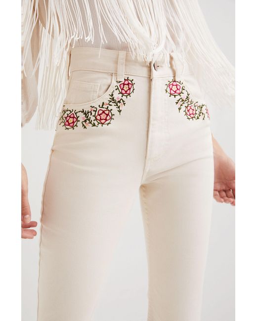 Desigual White Flared Cropped Jeans, Cotton