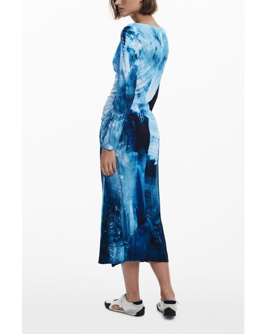 Desigual Blue Landscape Maxi Dress, Viscose
