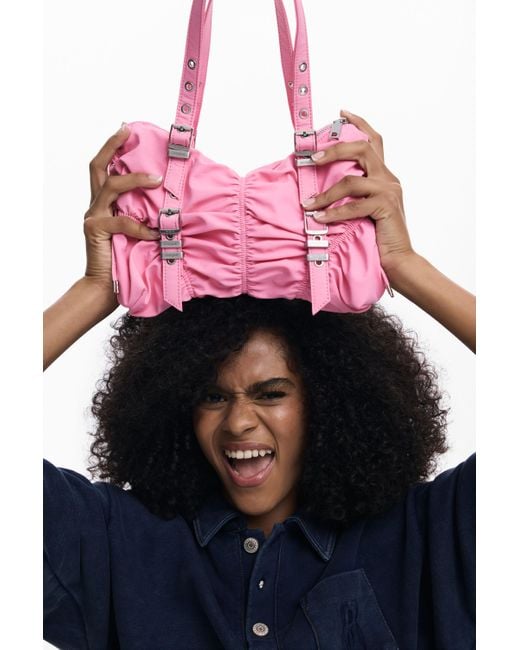 Desigual Pink Medium Nylon Bag With Buckles