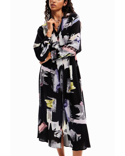 Desigual Black Midi Shirt Dress, Viscose