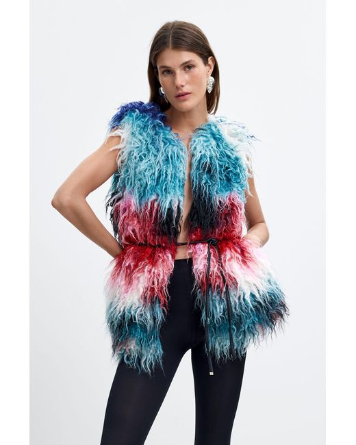 Desigual Blue Synthetic Fur Vest M.C. Lacroix