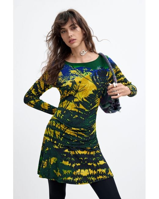 Desigual Green Long-Sleeved Knit Dress M. C. Lacroix, Viscose