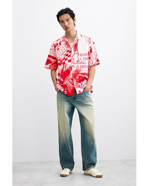 Desigual Red Racing Printed Shirt, Cotton for men