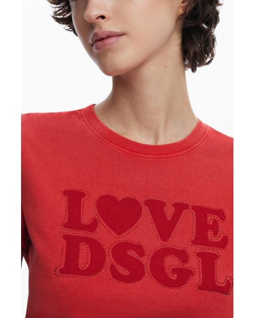 Desigual Red Plain Text T-Shirt, Cotton