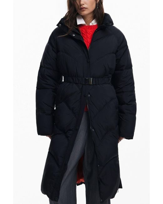 Desigual Blue Long Padded Coat, Polyamide