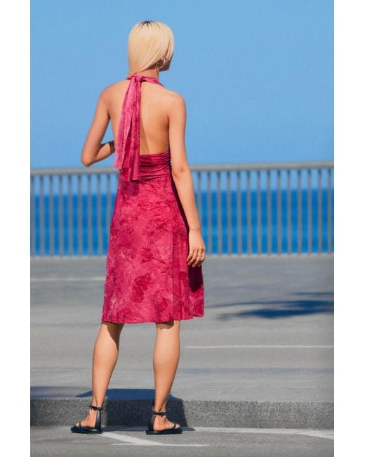Desigual Red Flocked Halter Dress, Polyester
