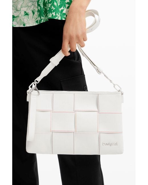 Desigual White Braided Crossbody Bag M With Topstitching, Polyurethane