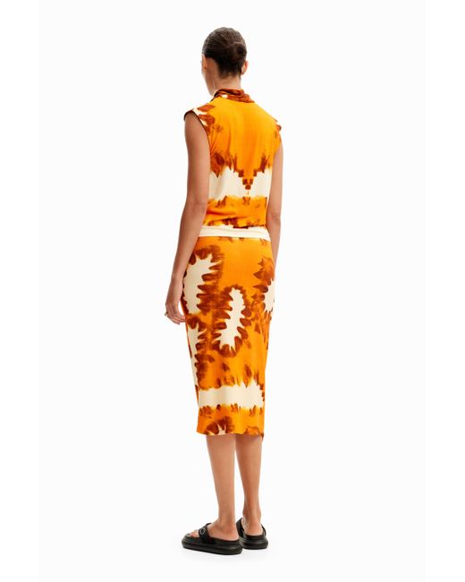 Desigual Orange Tie-dye Wrap Midi Skirt