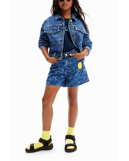 Desigual Blue Smiley Originals Denim Trucker Jacket