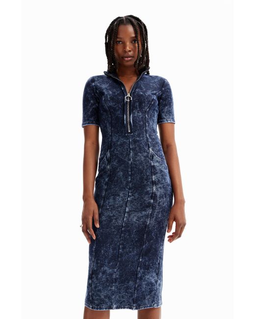 Desigual Blue Zip Midi Dress