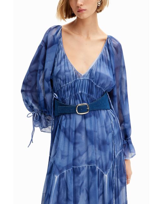 Desigual Blue Denim Sash Belt, Cotton