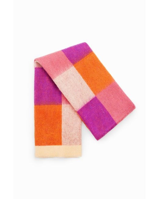 Desigual White Long Checkered Scarf