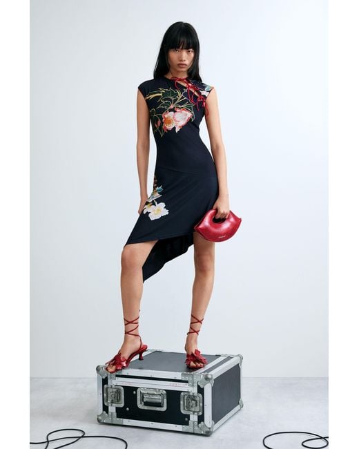 Desigual Blue Oriental Asymmetrical Dress, Polyester