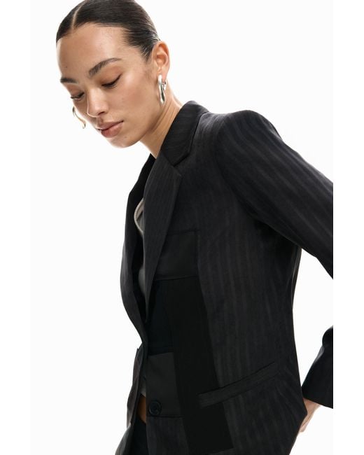 Desigual Black Striped Patch Blazer, Polyester
