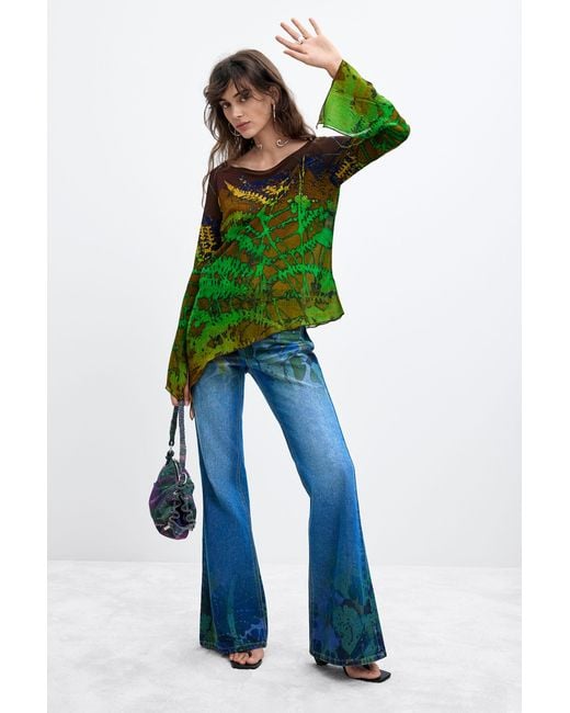 Desigual Green Asymmetric Printed Blouse M. C. Lacroix, Viscose