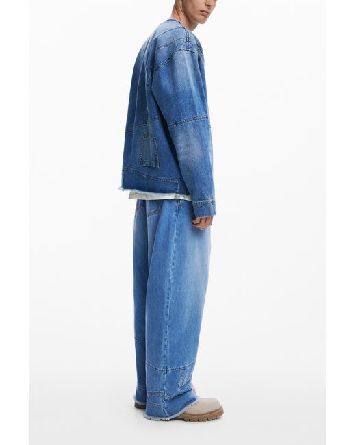 Desigual Blue Patchwork Denim Jacket, Cotton for men