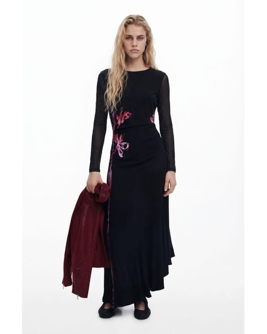 Desigual Blue Asymmetric Lily Long Dress, Viscose