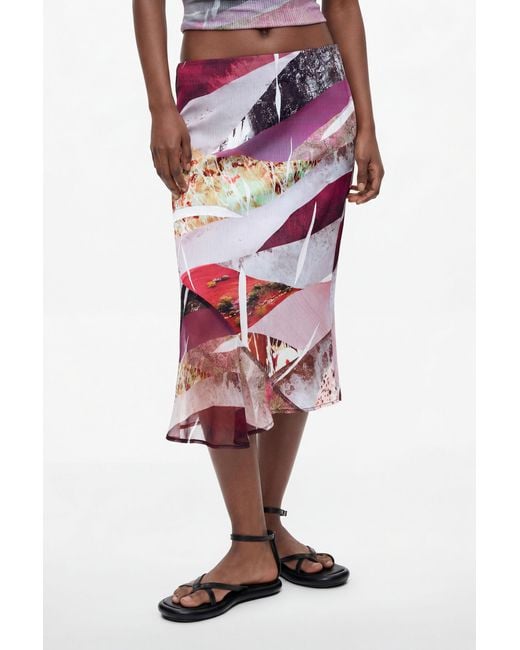 Desigual Black Asymmetrical Printed Skirt, Polyester
