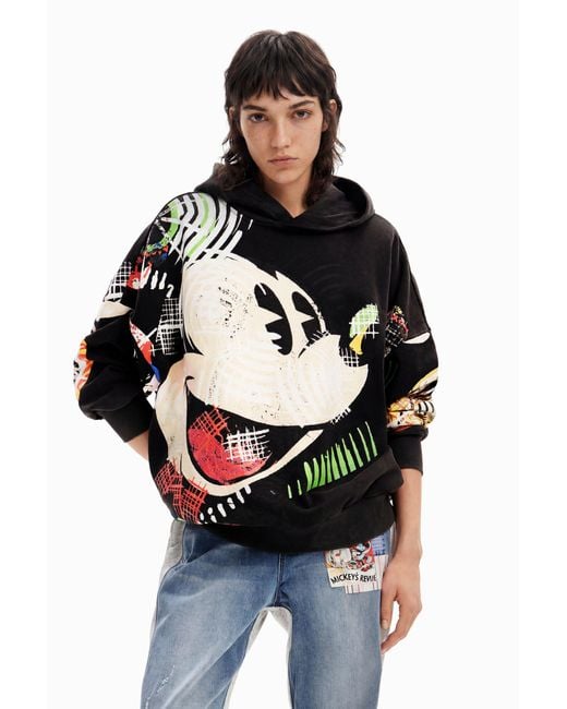 Desigual Gray Oversize Mickey Mouse Hoodie, Cotton