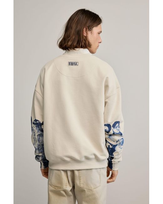 Desigual Natural Sweatshirt With Printed Sleeves, Cotton for men