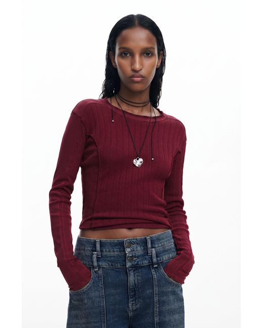 Desigual Red Cotton T-Shirt Seams, Cotton