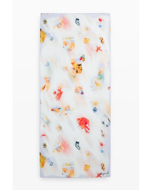 Desigual White Rectangular Foulard Charms, Viscose