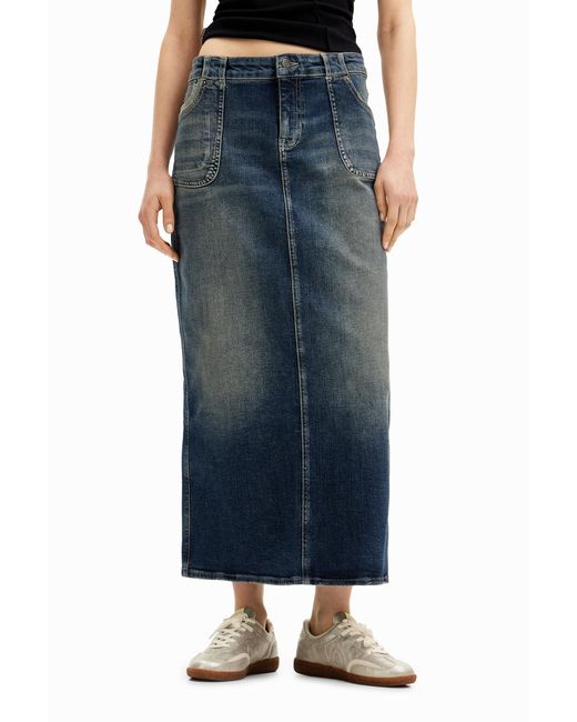 Desigual Blue Denim Midi Skirt, Cotton