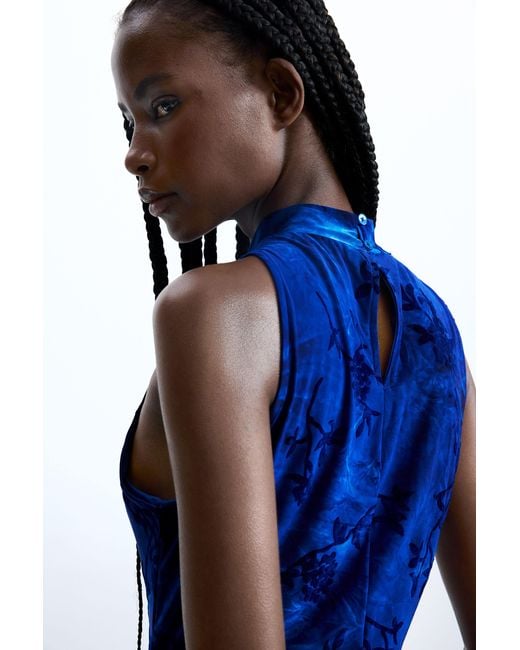 Desigual Blue Flocked Dress, Polyester