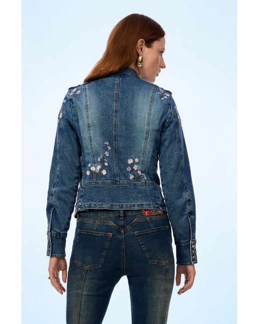 Desigual Blue Embroidered Jacket C Lacroix, Cotton