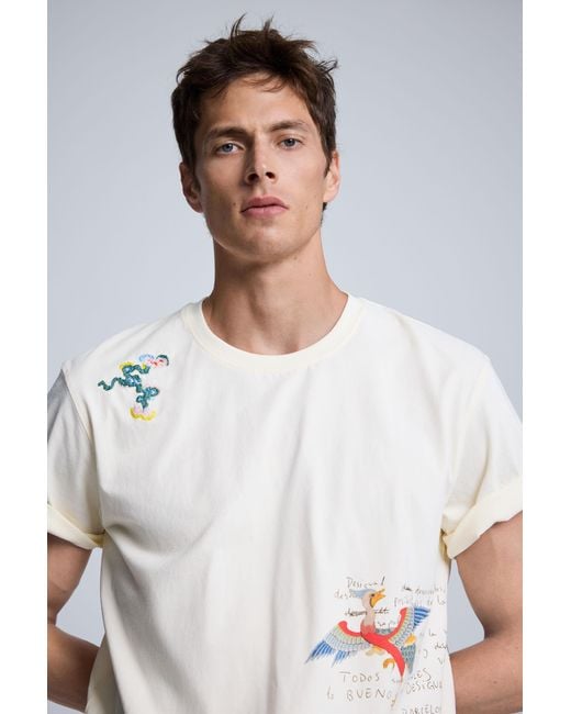 Desigual White Embroidered T-Shirt, Cotton for men