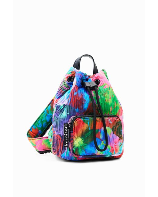 Desigual Blue Mini Multi-Position Floral Backpack, Polyester