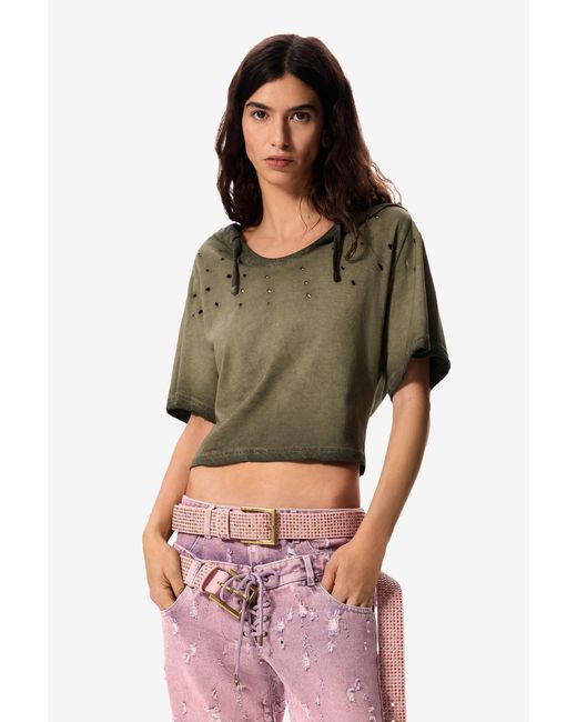 Desigual Green Hooded T-Shirt Masha Popova, Cotton