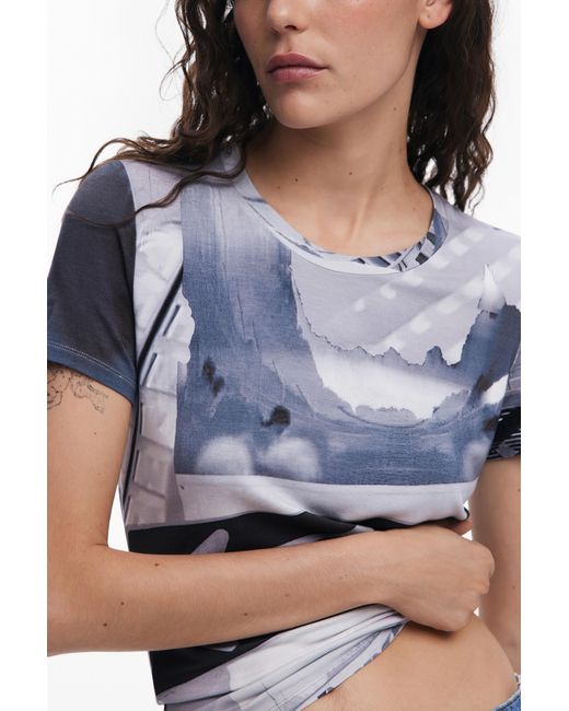 Desigual Blue Signal Print T-Shirt, Viscose
