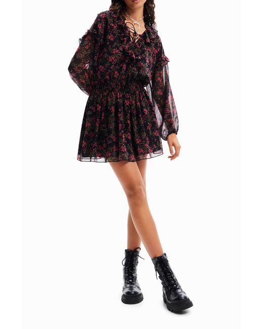 Robe Courte Gaze Fleurs Desigual en coloris Purple