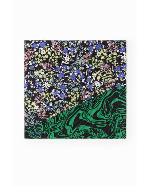 Desigual Green Pleated Square Scarf, Polyester
