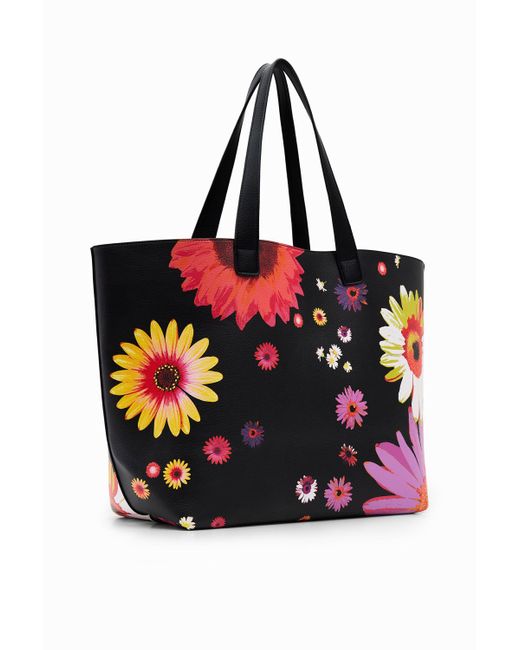 Desigual Red Extra-large Reversible Floral Shopper Bag