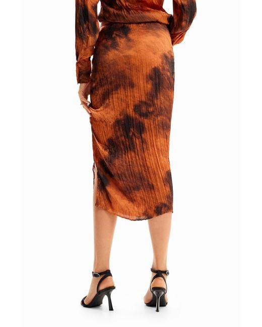 Desigual Orange Adjustable Gathered Midi Skirt, Polyester