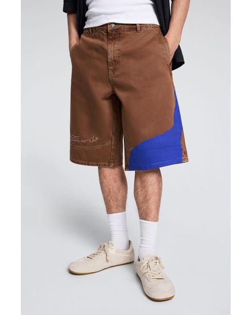 Desigual Brown Printed Bermuda Shorts With Suns, Cotton for men