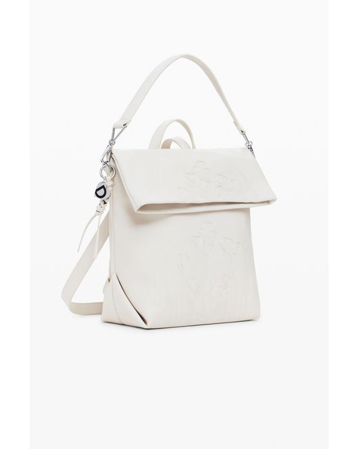 Desigual White Medium Chrome Flap Backpack, Polyurethane