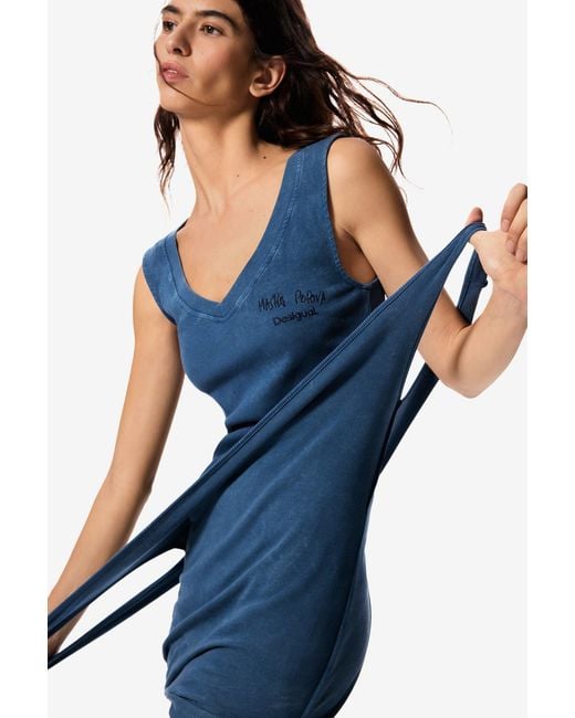 Desigual Blue Fitted Dress Masha Popova, Cotton
