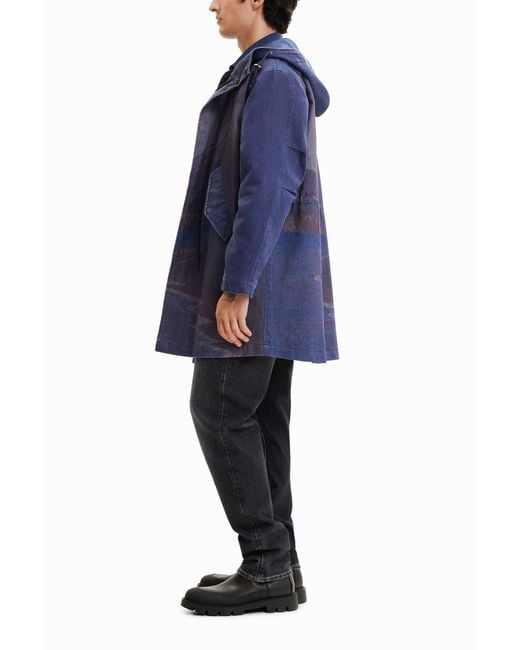 Desigual Blue Detachable Padded Parka, Cotton for men