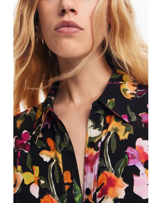 Desigual Red Floral Shirt Dress, Viscose