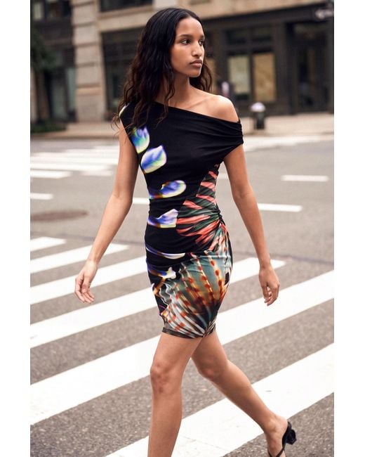 Desigual Black Printed Knit Dress. C. Lacroix, Viscose