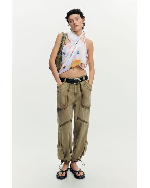 Desigual White Rectangular Foulard Charms, Viscose