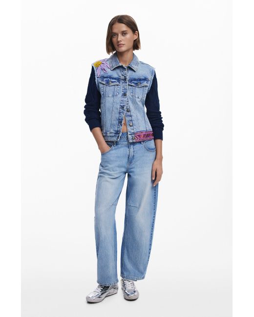 Desigual Blue Combined Floral Trucker Jacket