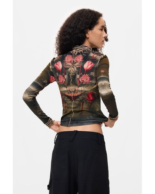 Desigual Black Printed T-Shirt With High Neck, Viscose