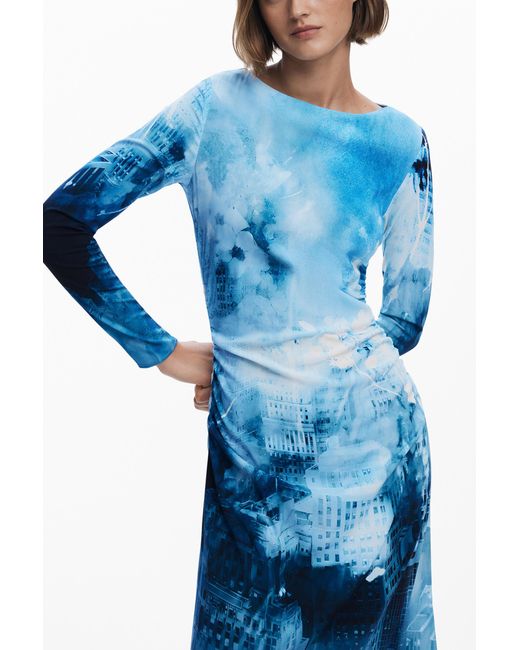 Desigual Blue Landscape Maxi Dress, Viscose