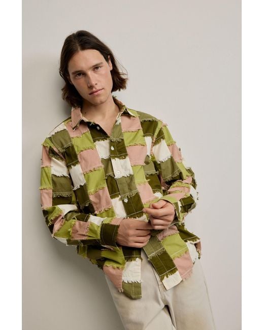 Desigual Green Patchwork Checkered Shirt, Cotton for men